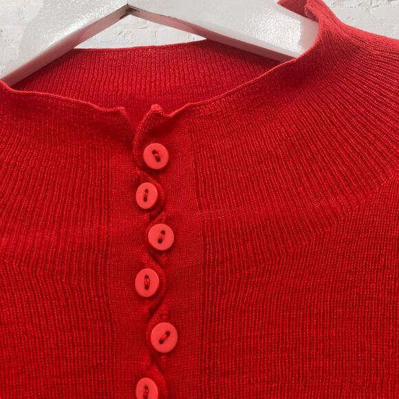 🔥 Merino Wool Henley Sweater M Button Front Red Ribbed Knit Luxury - Picture 6 of 15